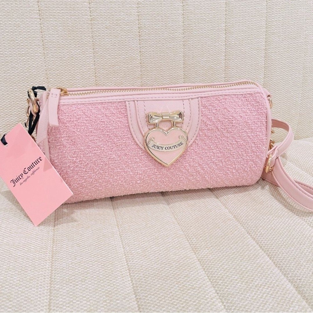 Juicy Couture Pink Tweed Roll Kawaii Crossbody Purse with Gold Accents NWT
